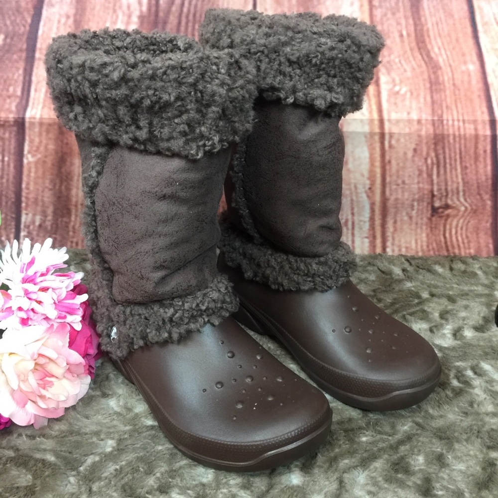 Crocs Brown Faux Fur Lined Boot Sz 9W